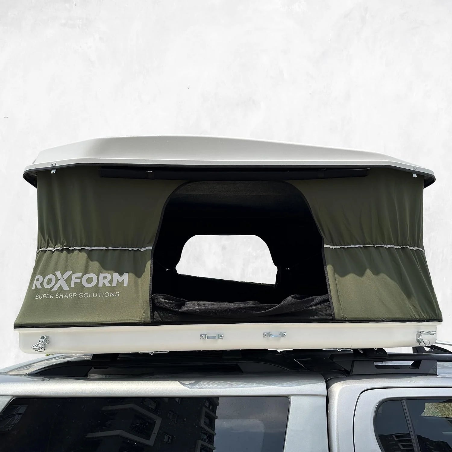 Roxform - Hard Shell Roof Tent - Hard Shell for Camping- Suitable for All Vehicles Van Campervan - Dual Side Windows for Natural Light - Fiber, Blackout Tent - (Orange - Black)