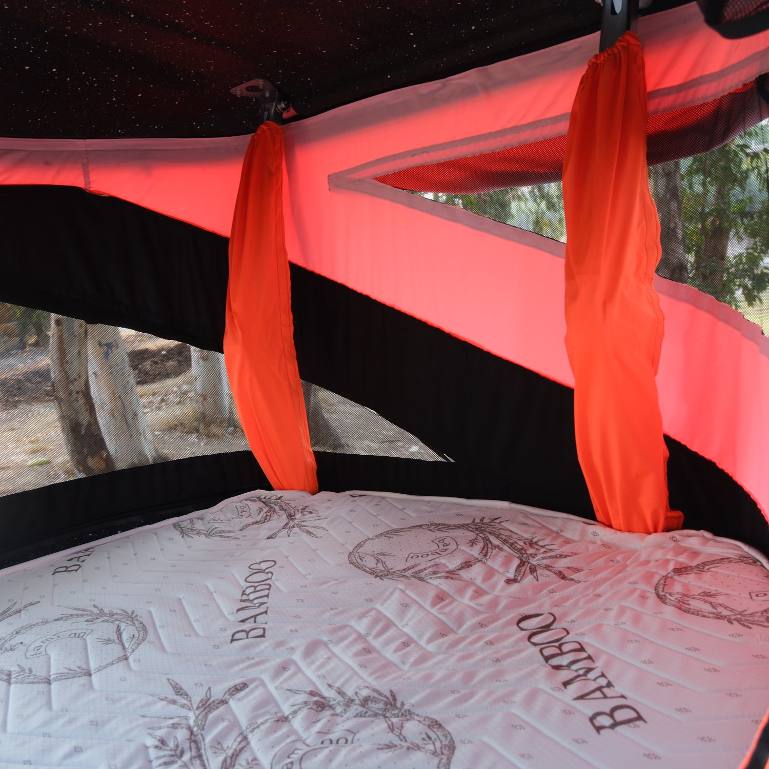 Roxform - Hard Shell Roof Tent - Hard Shell for Camping- Suitable for All Vehicles Van Campervan - Dual Side Windows for Natural Light - Fiber, Blackout Tent - (Orange - Black)