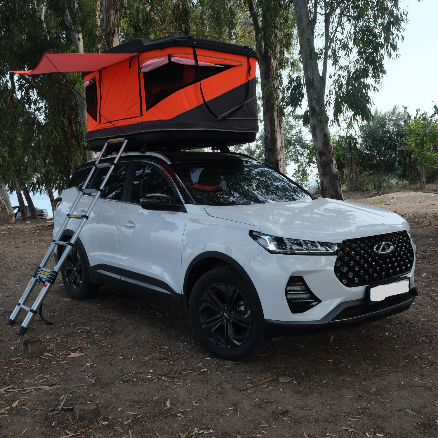 Roxform - Hard Shell Roof Tent - Hard Shell for Camping- Suitable for All Vehicles Van Campervan - Dual Side Windows for Natural Light - Fiber, Blackout Tent - (Orange - Black)