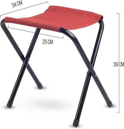ROXFORM Foldable Camping Stool - Load Capacity up to 100 kg - Lightweight Stool for Adult with Stable Metal Foot - Portable Seat for Fishing Hiking Beach BBQ Picnic & Travel - Red - Pack of 2